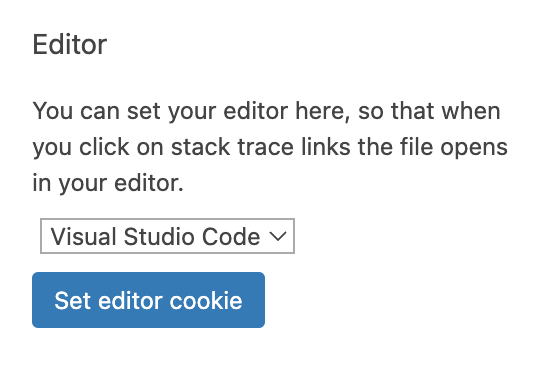 Screenshot of the Editor setting in Query Monitor